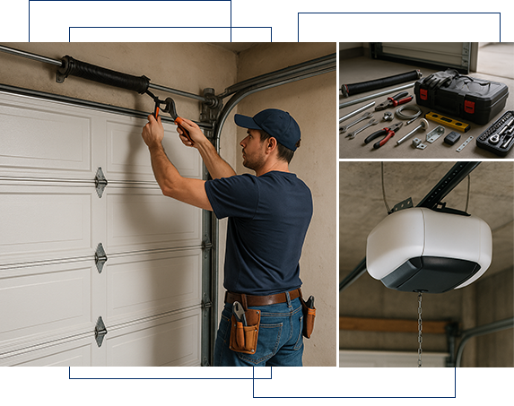 Technician installing a custom overhead garage door in Walnut Park
